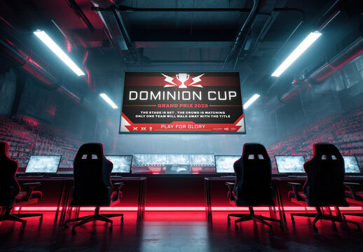 Futuristic Esports Arena Setup Screen Mockup PSD