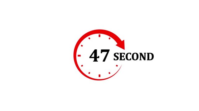 Red Circular Arrow Timer Showing 47 Seconds With Tick Marks On White Background countdown clock