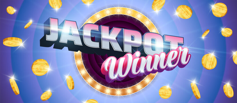 Retro 3D gold casino jackpot winner retro text effect vector. Colorful premium Vegas gambling bingo pattern background design. Lucky big winner metal light bulb marquee typography poster template.