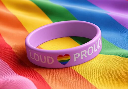 Pride Wristband Mockup PSD On Rainbow Fabric Background