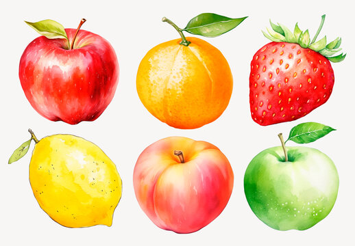 Vibrant Watercolor Fruits Illustration Element Set