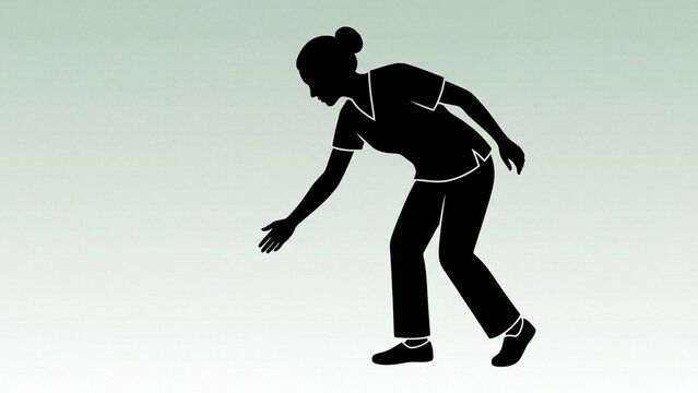 Black silhouette of a woman bending and reaching forward representing assistance care or an action of retrieval suitable for service-oriented visuals