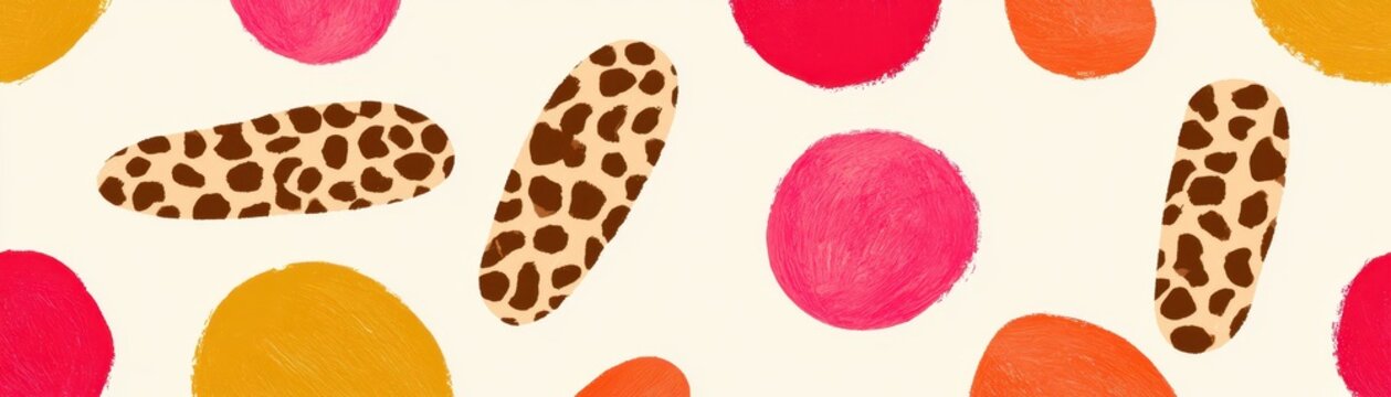 Abstract seamless pattern with leopard print spots and colorful painted circles
