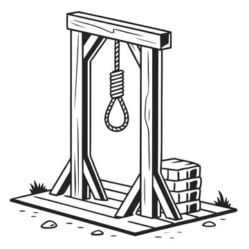 Vintage Line Art Drawing Of A Wooden Gallows