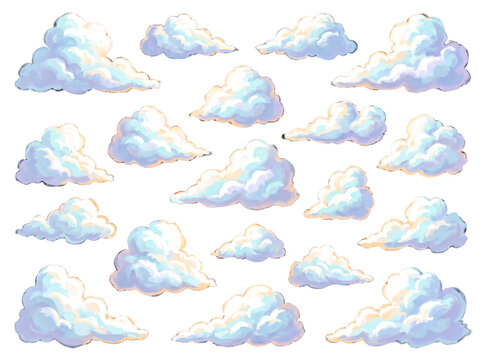 Set of hand drawn cartoon clouds on white background