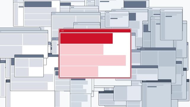 Cluttered browser windows and digital desktop overload with highlighted active interface