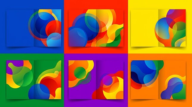 Collection of modern abstract fluid circular shapes on vibrant primary color backgrounds designed for corporate brochures and creative graphic layouts modern abstract fluid circle shape liquid blue