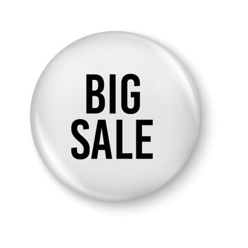 Glossy white round Big Sale badge with bold modern typography isolated on background. Minimal promotional label design ideal for retail discounts, ecommerce campaigns, shopping banners, advertising