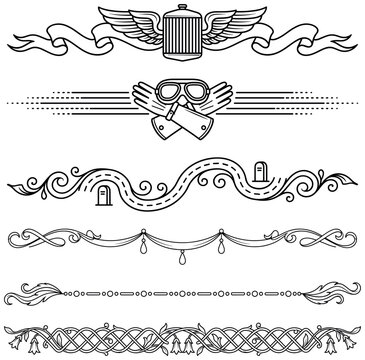 Automotive divider set line art vintage racing symbols for motorcycle and car enthusiast.