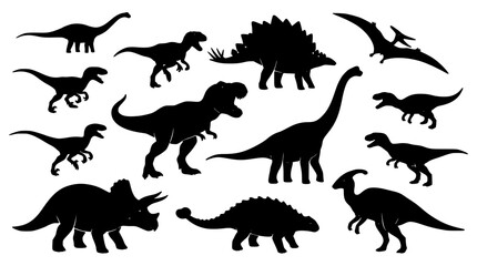 Obraz premium Dinosaur Silhouettes Collection, Prehistoric Animal Icons, Vector Illustration for Educational Design. with Extinct