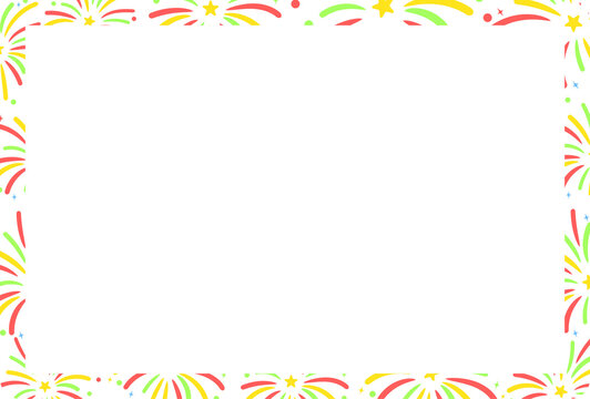 Colorful Fireworks Celebration Border Frame, Festive Party Vector Template