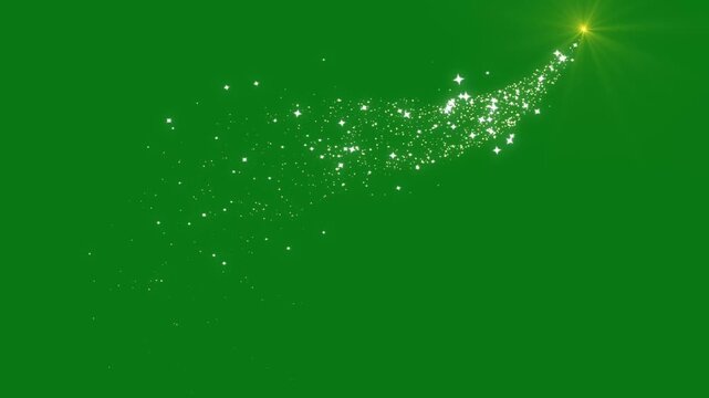 4k glitter sparkle shine stars forming a circular line trail with white and gold twinkling particles, sparkle transition effect, magical dust and  fairy doodle stars on green background.