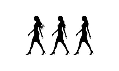 Obraz premium Three silhouetted figures walking in a row, minimalist style monochrome