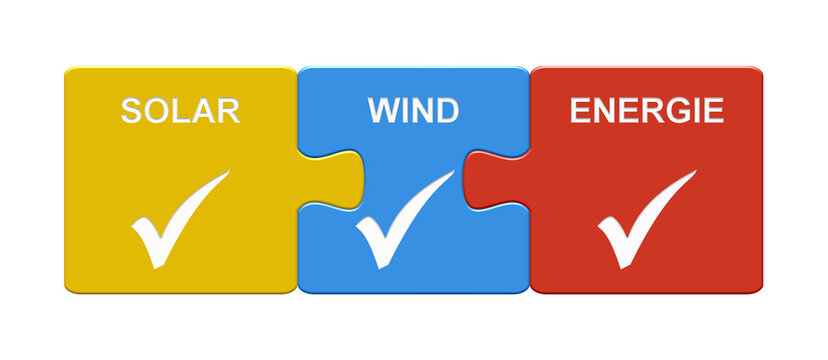 Solar, Wind, Energie - Puzzle Button aus 3 Teilen
