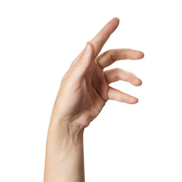 Hand reaching upward with open fingers to touch something, isolated on transparent cutout background