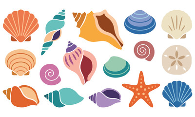 Obraz premium Colorful seashell and starfish collection with various ocean shells