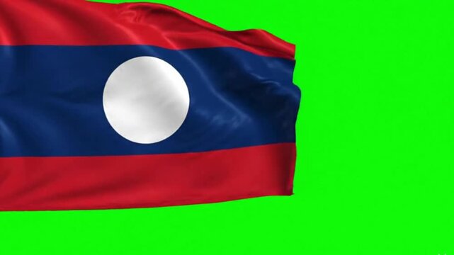 Laos Flag Waving on Green Screen, Chroma Key Background