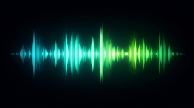 Glowing green and blue audio waveform visualization
