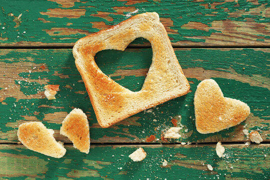 Heart Shaped Toast On Wood