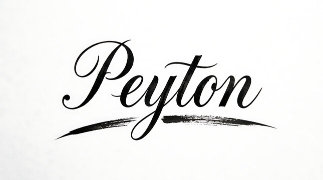 A black ink calligraphy script displays the name Peyton written with artistic flowing curves and a brushstroke flourish underneath to emphasize the graceful lettering of this specific personal