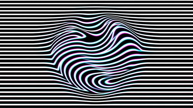 Abstract vector op-art background featuring distorted parallel lines with chromatic aberration and anamorphic lens prism effect