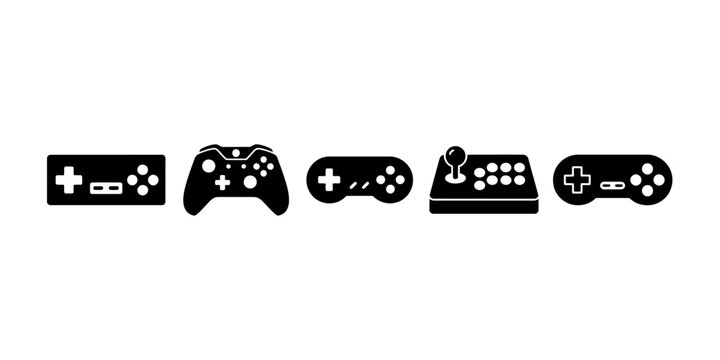 Set of five retro gaming controller icons