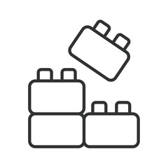 Fototapeta premium Building blocks toy icon in line design. Lego, construction, kid, play, game, childhood, creative on white background vector. Building blocks editable stroke icon