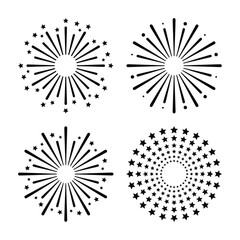 Obraz premium Set of Four Hand Drawn Fireworks Bursts and Starry Sky Elements for Celebration