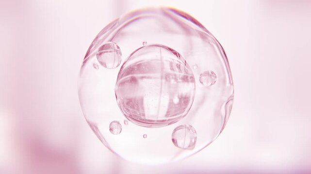 Cosmetics pink serum liquid bubbles 3d abstract background. Cosmetic moisturizer essence gel. Collagen fluid bubble molecule. Moisturizing cream or oil for personal health care and beauty skin concept