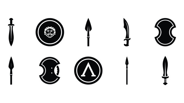 Set of ancient greek weaponry icons