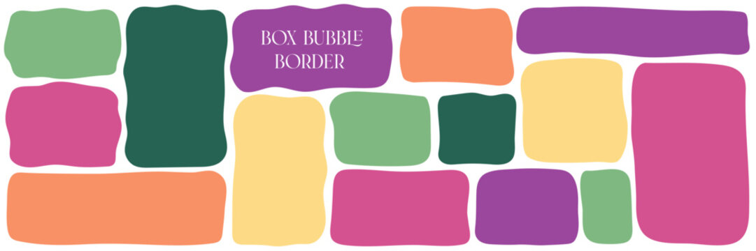 Shape organic wave with frame rectangle wavy and box bubble border. Speech vector text with irregular doodle line and abstract pattern background. Drawn geometric shape with form fun frame.