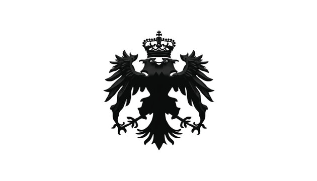 Double-headed eagle coat of arms featuring an ornate royal crown is isolated on a clean white background for graphic design.