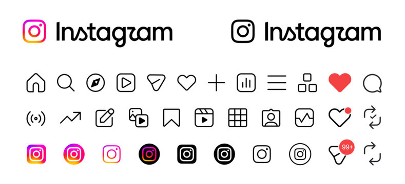 2026 new updated instagram wordmark logo and icon set with colorful gradient and black outline vectors
