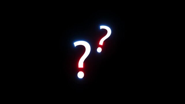 Two flickering question marks on black background for mystery and uncertainty concepts video.