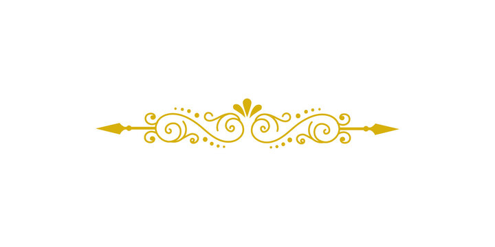 Elegant golden vintage floral divider isolated on transparent background