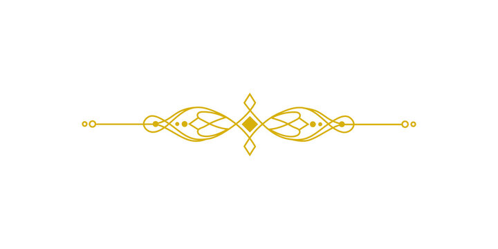 Elegant golden decorative divider with intricate filigree patterns isolated on transparent background