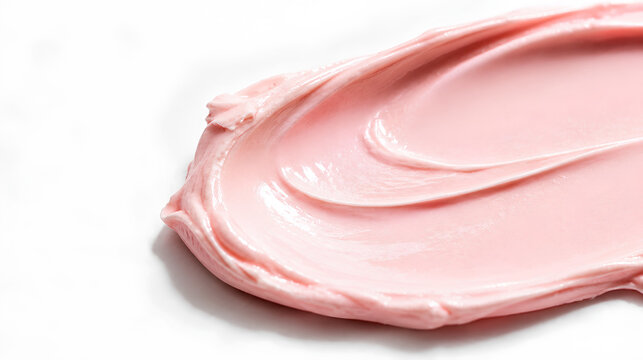 Extreme close up of a smooth smear of luxurious pastel pink cosmetic cream
