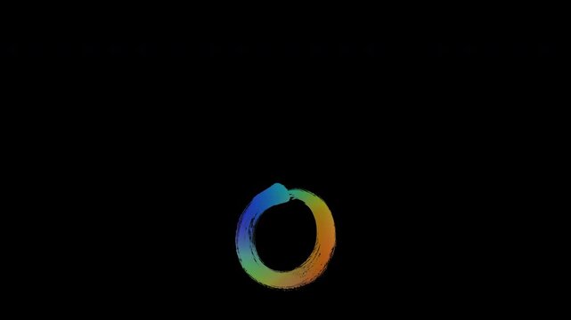 Japanese character symbol "Touten (Japanese comma) 、" featuring brush-stroke lettering with colorful, abstract patterns, alpha channel, loop