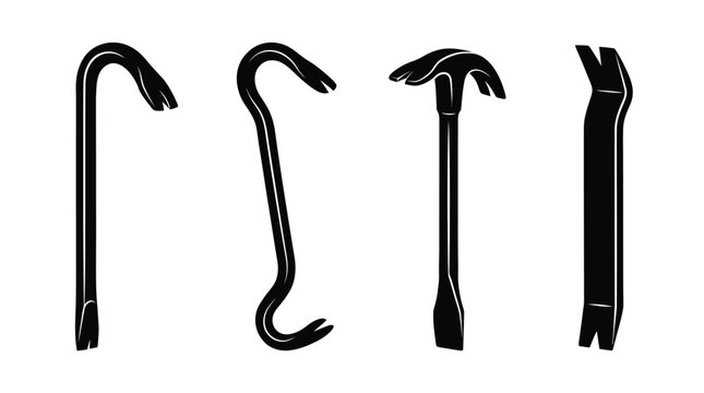 Crowbar Silhouettes On White Background Construction And Demolition Tools