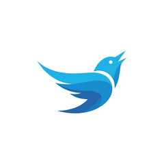 Naklejka premium Blue bird silhouette with curved wings against a black background