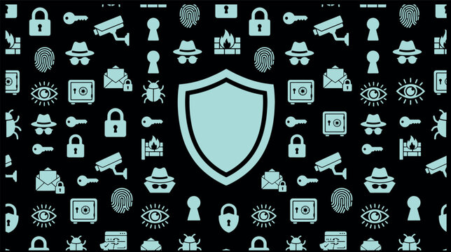 Cyber security pattern background with central shield and various security icons protection pattern data protection digital security network pattern privacy pattern security envelope