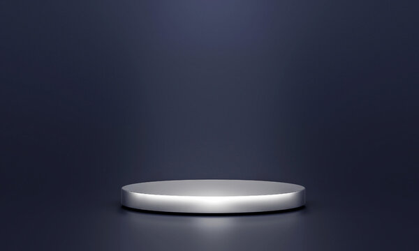 Sleek dark metallic podium stage with subtle lighting for luxury product display high end pedestal platform presentation metallic reflection