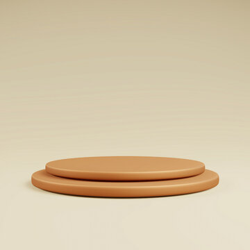 Beige double circular display podium stage for cosmetic presentation with circular pedestal presentation platform cosmetics minimalist geometry