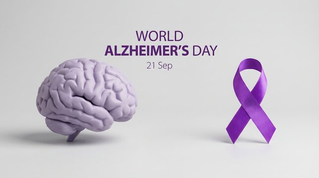 World alzheimer's day purple ribbon with brain
