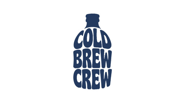 Cold brew crew typography logo in coffee bottle shape.