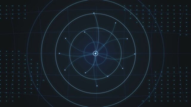 Blue world map hub with arcs pulsing outward seamless loop