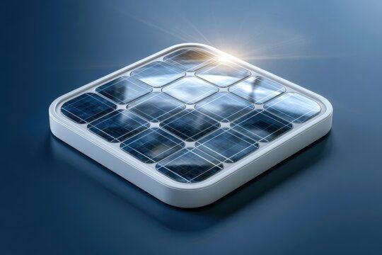 Solar panel converting sunlight into clean energy on a dark blue background, representing renewable power generation