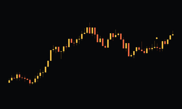Financial stock trading candlestick chart vector visualization showing market index growth isolated on a dark black background.