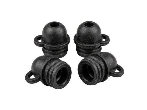 Black rubber bleeder screw cap set isolated on white background for automotive brake bleeder valve protection, durable maintenance spare parts, industrial hardware accessories, close up detail.