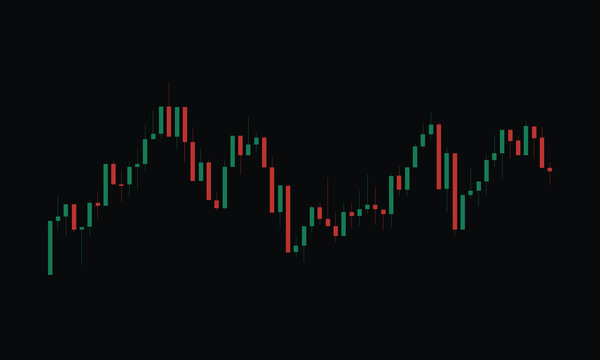 Financial trading candlestick chart with green and red bars illustrating market fluctuations, stock exchange data, and investment analysis vector background